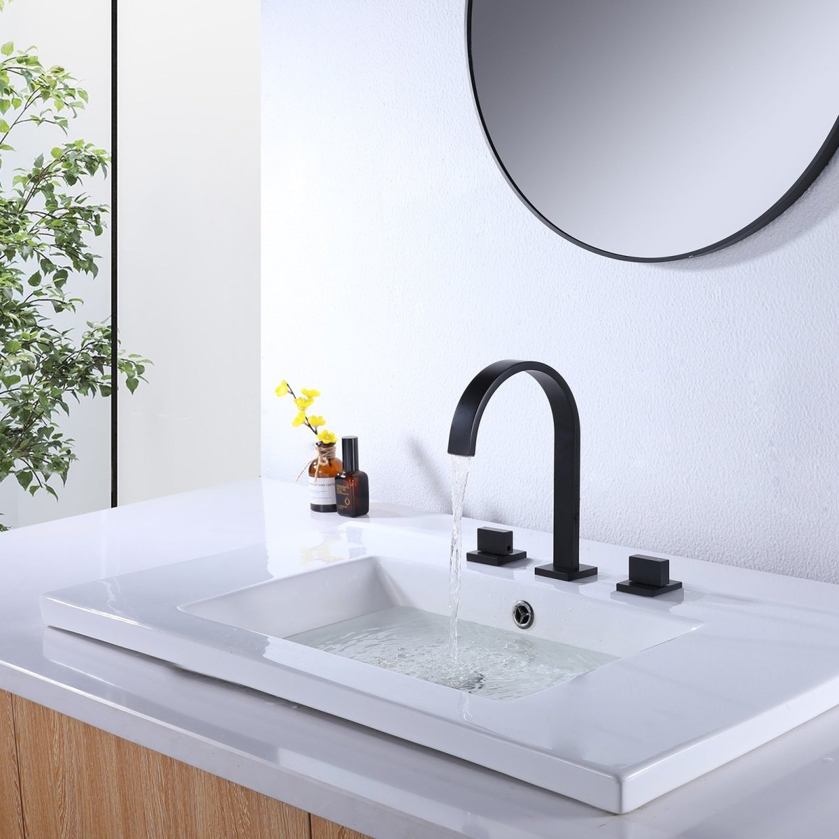 8 Inch 2-Handle Waterfall 3 Holes Bathroom Sink Faucet Black - buyfaucet.com
