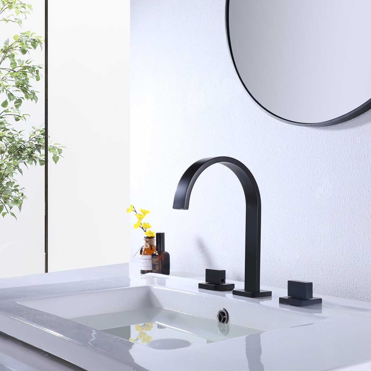 8 Inch 2-Handle Waterfall 3 Holes Bathroom Sink Faucet Black - buyfaucet.com