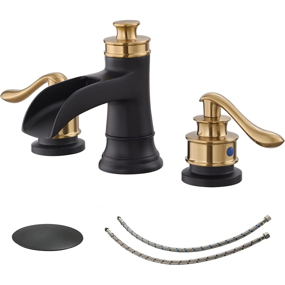 8 Inch Waterfall Widespread Bathroom Faucet Matte Black Gold - buyfaucet.com