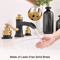 8 Inch Waterfall Widespread Bathroom Faucet Matte Black Gold - buyfaucet.com