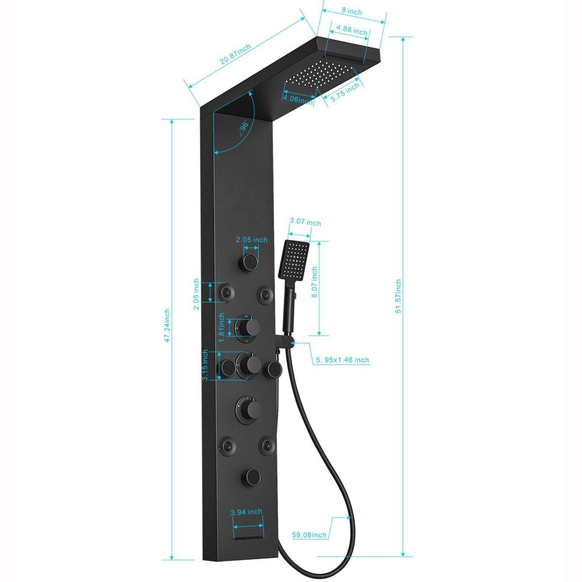 8-Jet Rainfall Shower Panel System in Stainless Steel Black - buyfaucet.com