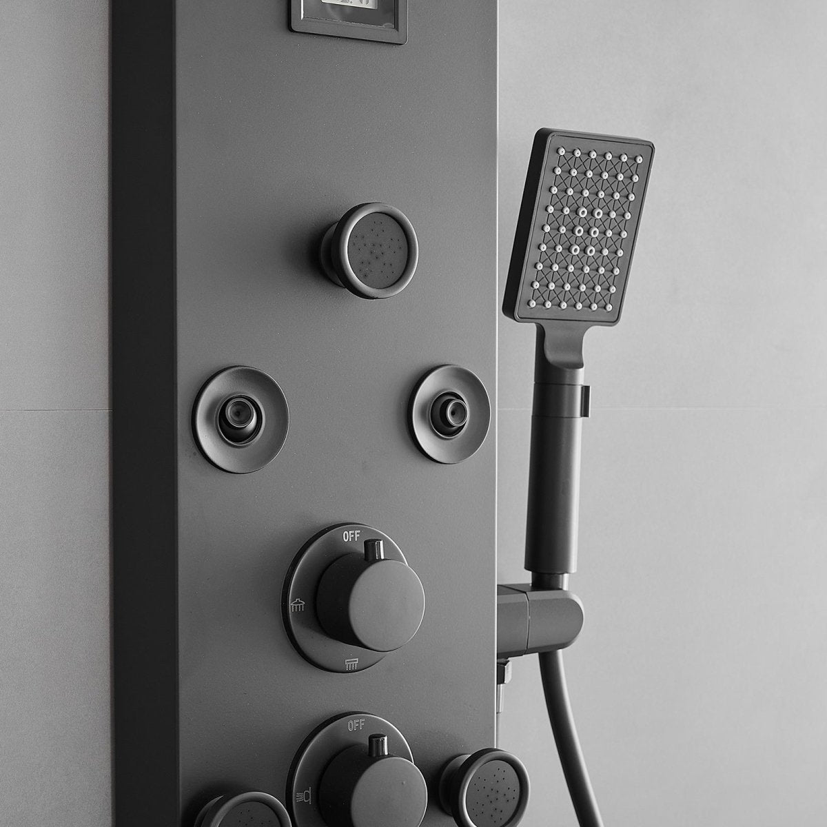 8-Jet Rainfall Shower Panel System in Stainless Steel Black - buyfaucet.com