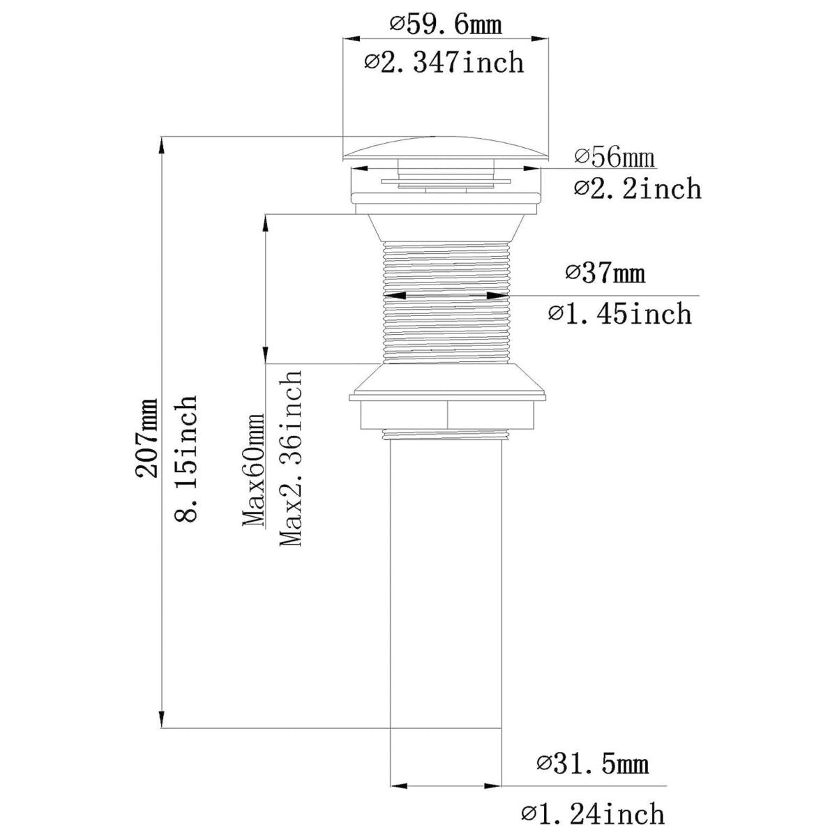 Bathroom Sink Drain Stopper without Overflow Pop Up Drain Black - buyfaucet.com