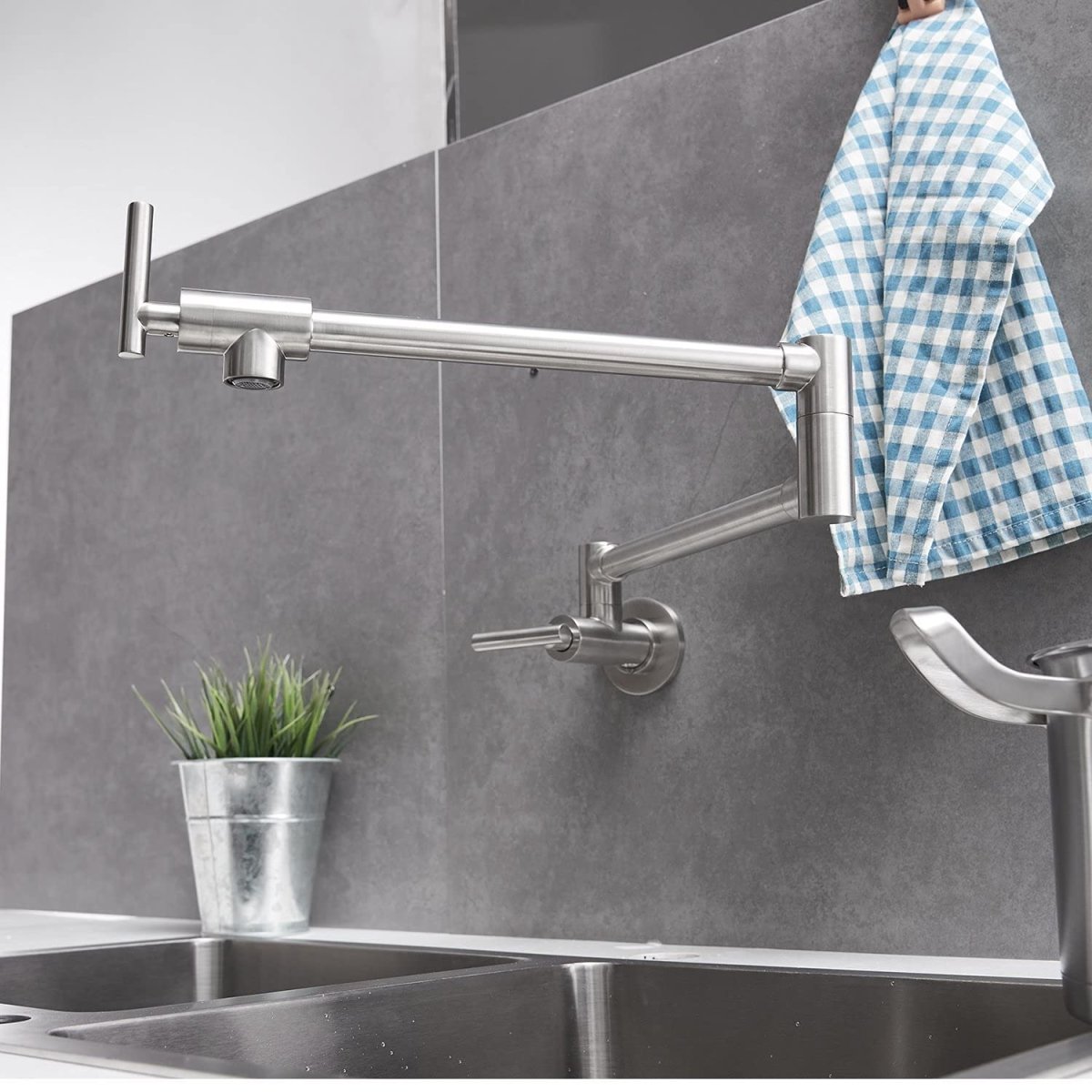 Brass Wall Mounted Pot Filler in Brushed Nickel - buyfaucet.com