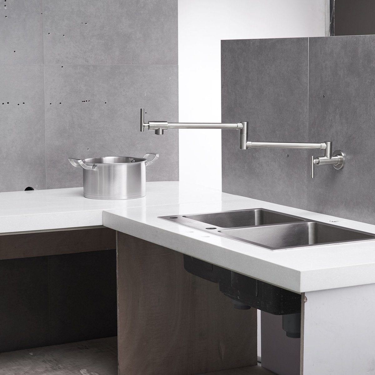 Brass Wall Mounted Pot Filler in Brushed Nickel - buyfaucet.com