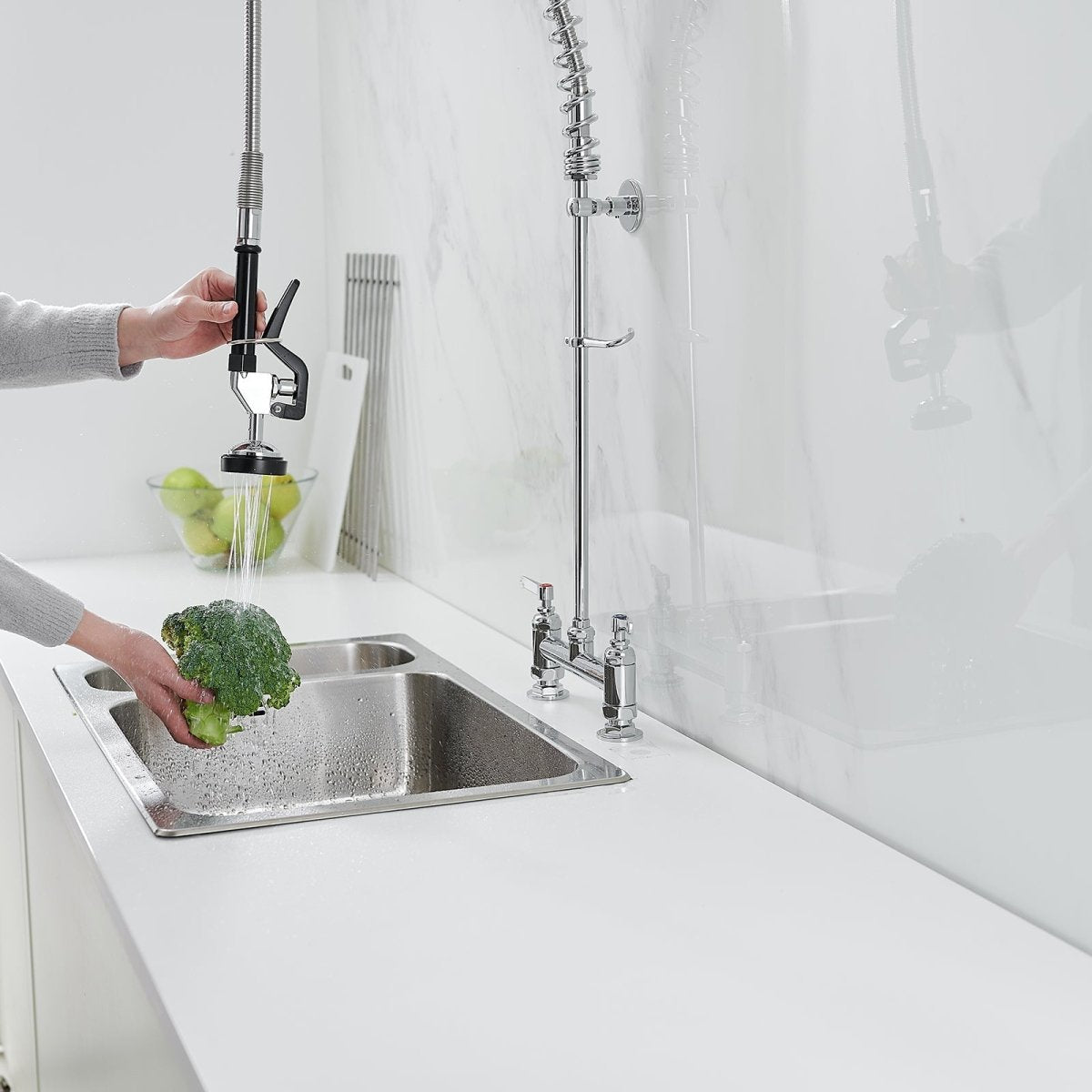 Commercial 2-Handle Wall Mount Kitchen Faucet Chrome - buyfaucet.com