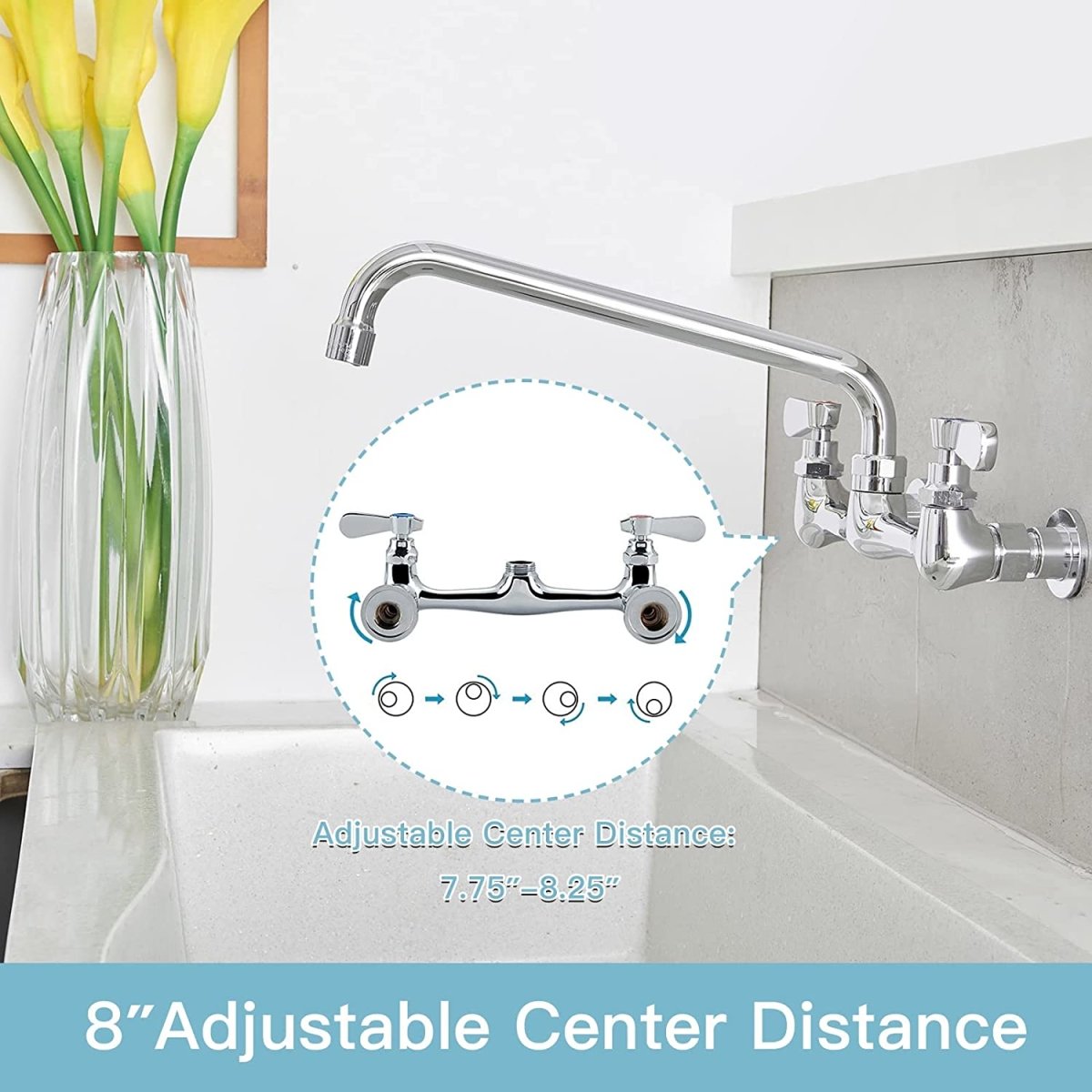 Commercial Kitchen Sink Faucet Center Wall Polished Chrome - buyfaucet.com