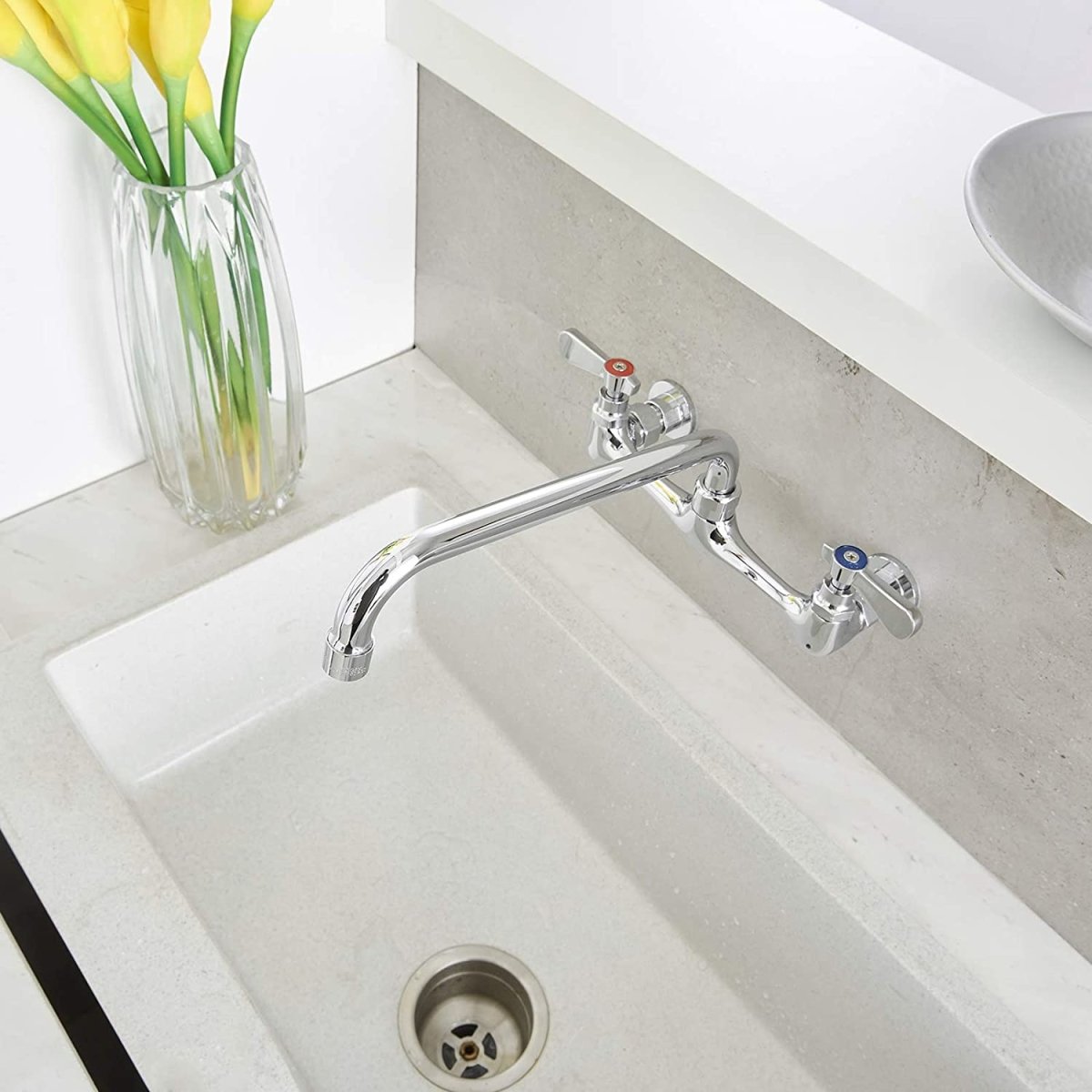 Commercial Kitchen Sink Faucet Center Wall Polished Chrome - buyfaucet.com