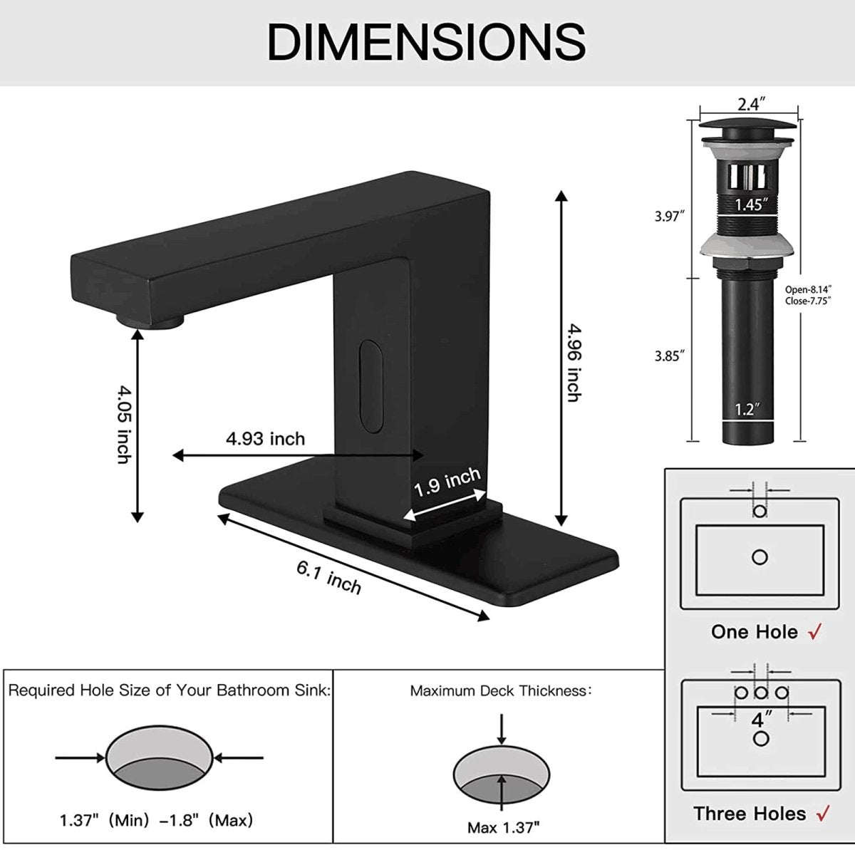 Commercial Touchless Single Hole Bathroom Faucet Matte Black - buyfaucet.com