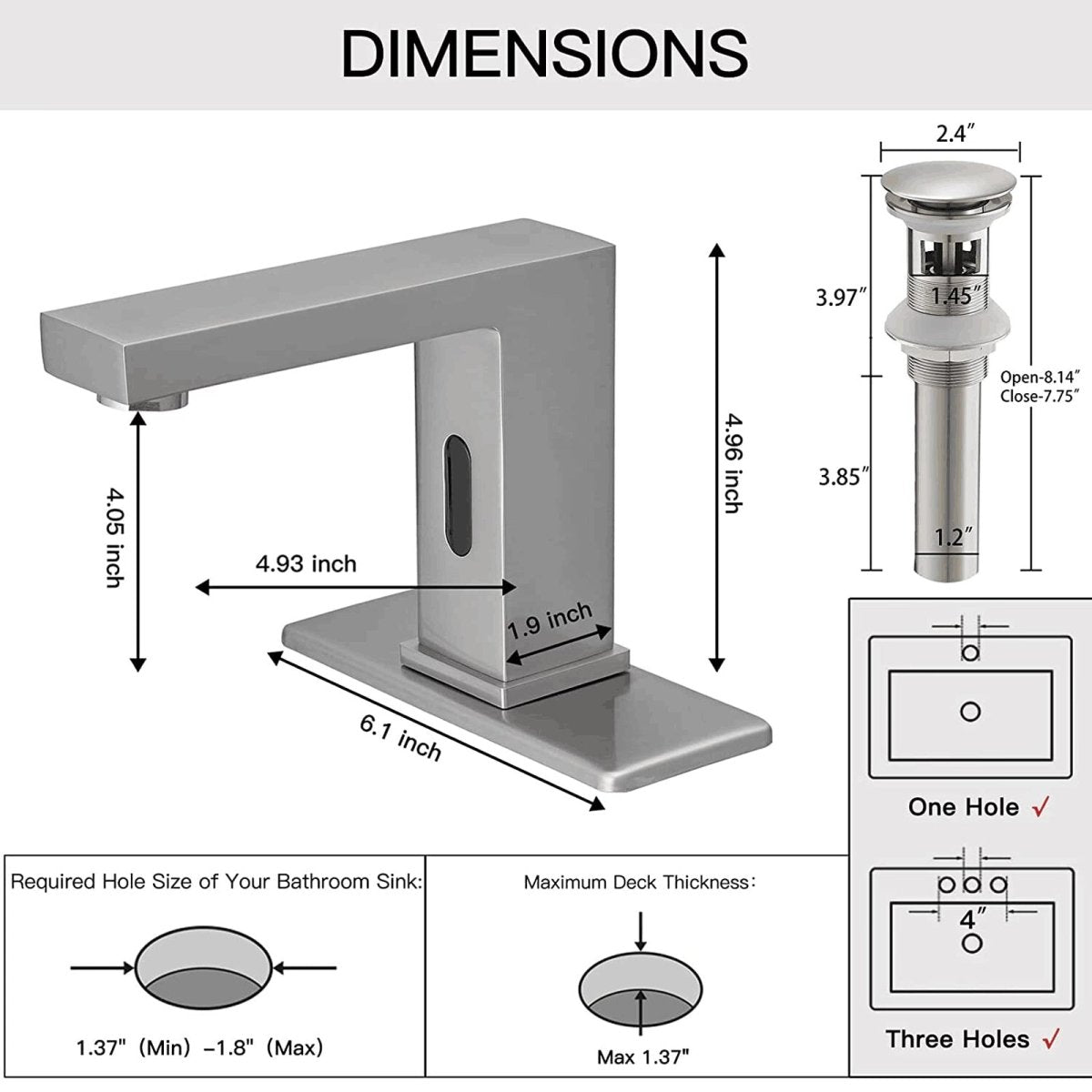 Commercial Touchless Single Hole Bathroom Faucet Nickel - buyfaucet.com