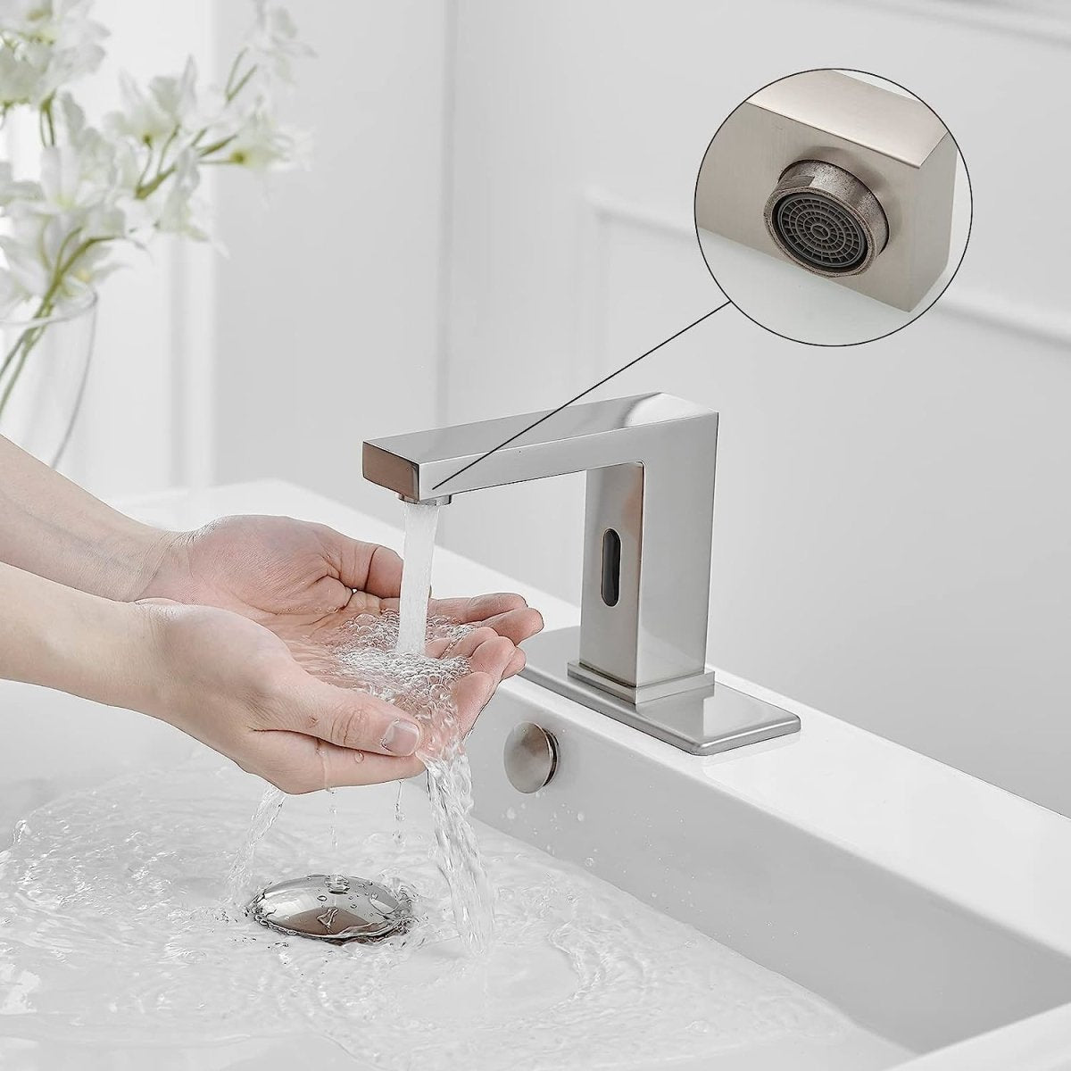 Commercial Touchless Single Hole Bathroom Faucet Nickel - buyfaucet.com