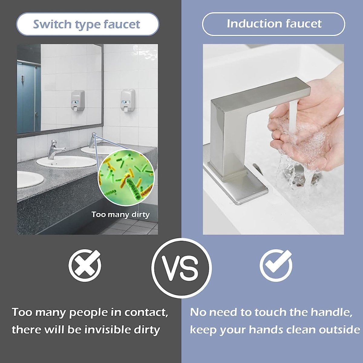 Commercial Touchless Single Hole Bathroom Faucet Nickel - buyfaucet.com
