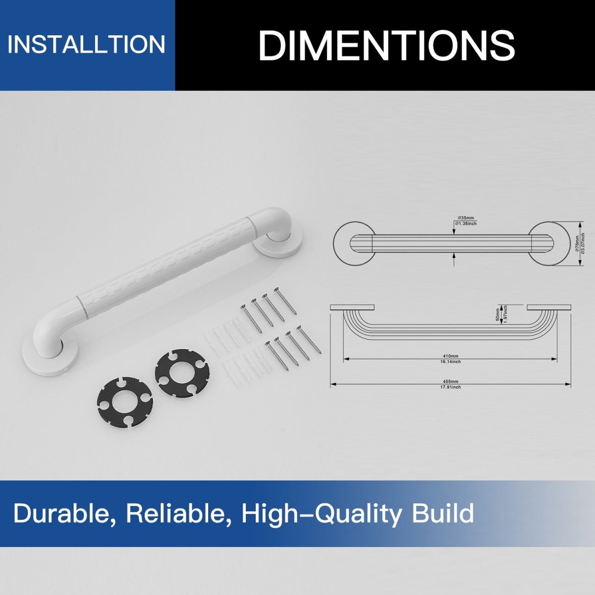 Concealed Screw Grab Bar with Secure Mount in White 17.91" - buyfaucet.com