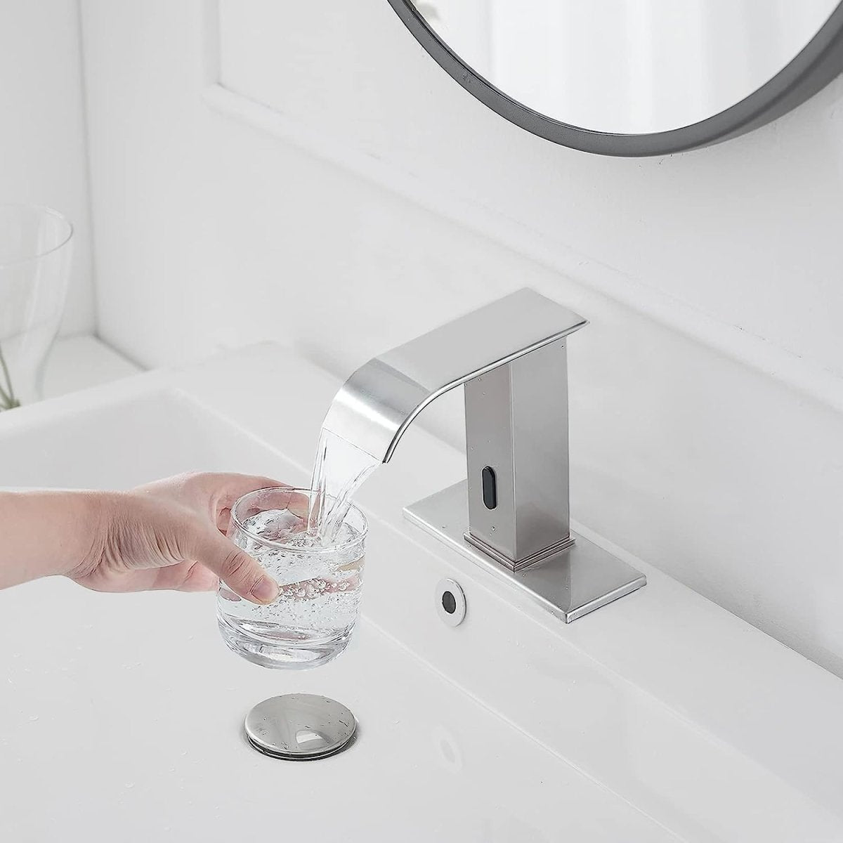 DC Battery Powered Touchless Bathroom Faucet Brushed Nickel - buyfaucet.com