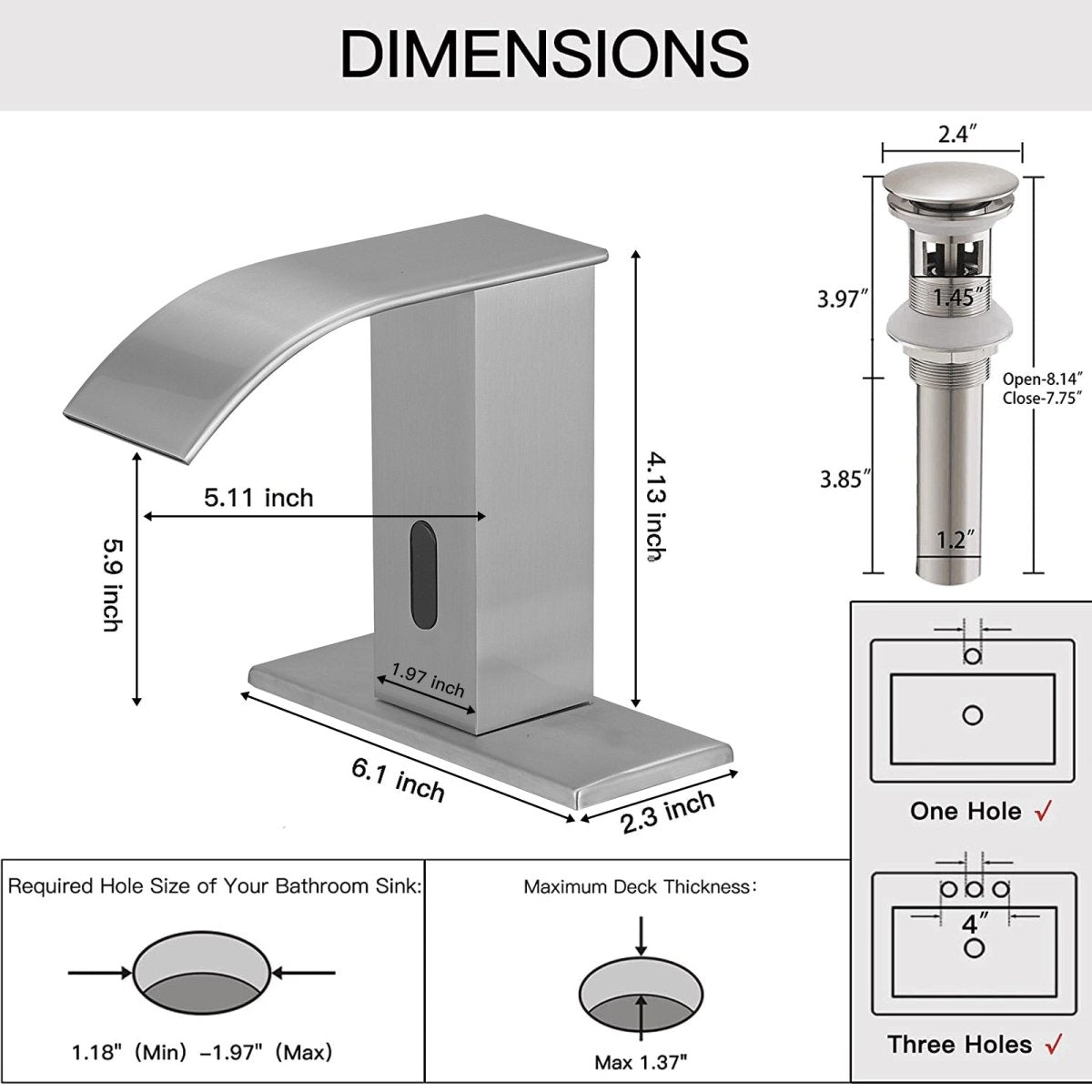 DC Battery Powered Touchless Bathroom Faucet Brushed Nickel - buyfaucet.com