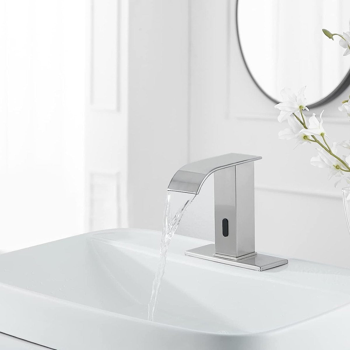 DC Battery Powered Touchless Bathroom Faucet Brushed Nickel - buyfaucet.com