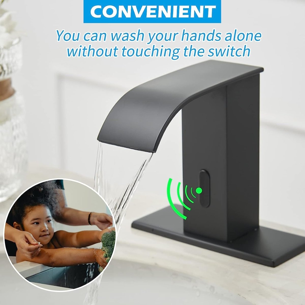 DC Battery Powered Touchless Bathroom Faucet Matte Black - buyfaucet.com