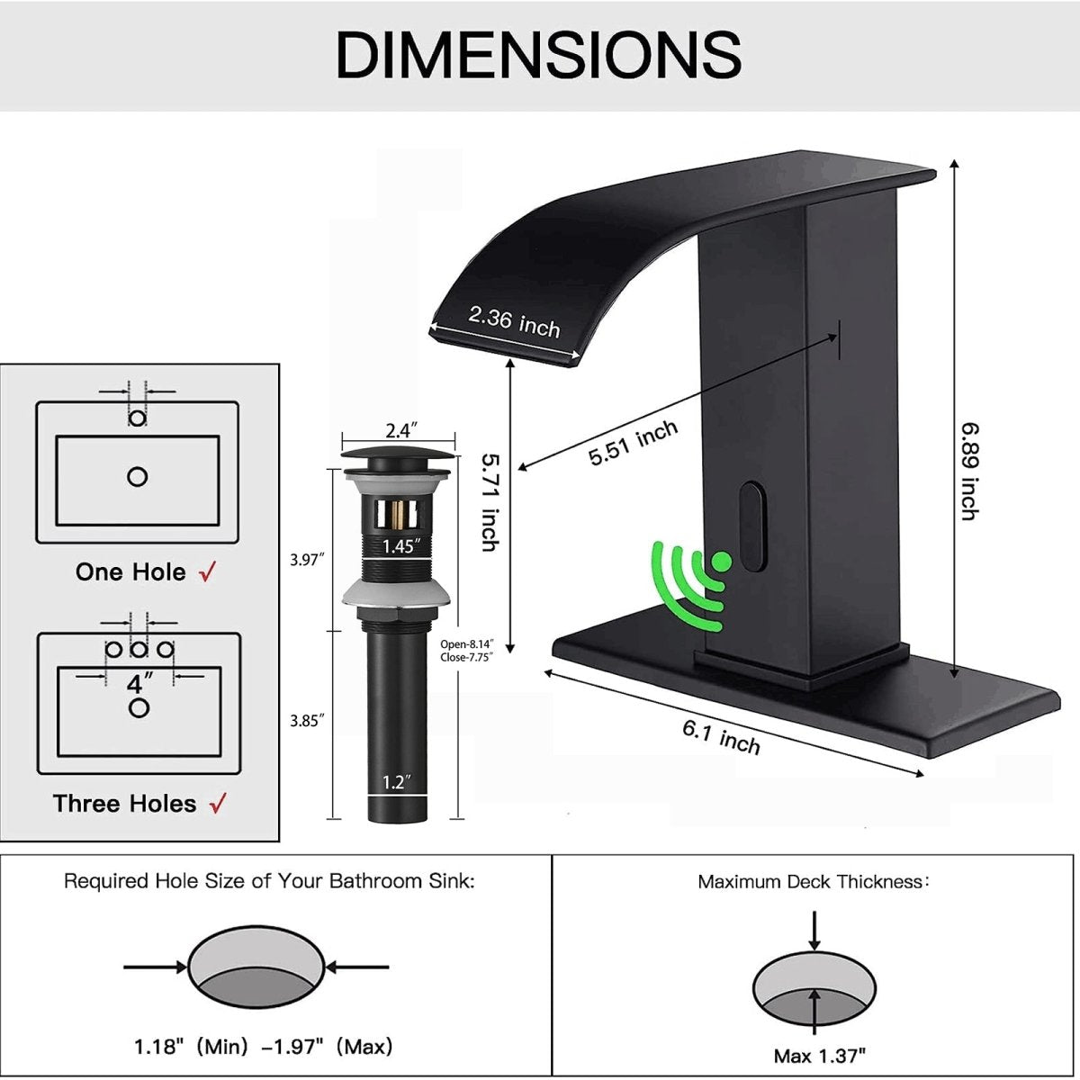 DC Battery Powered Touchless Bathroom Faucet Matte Black - buyfaucet.com
