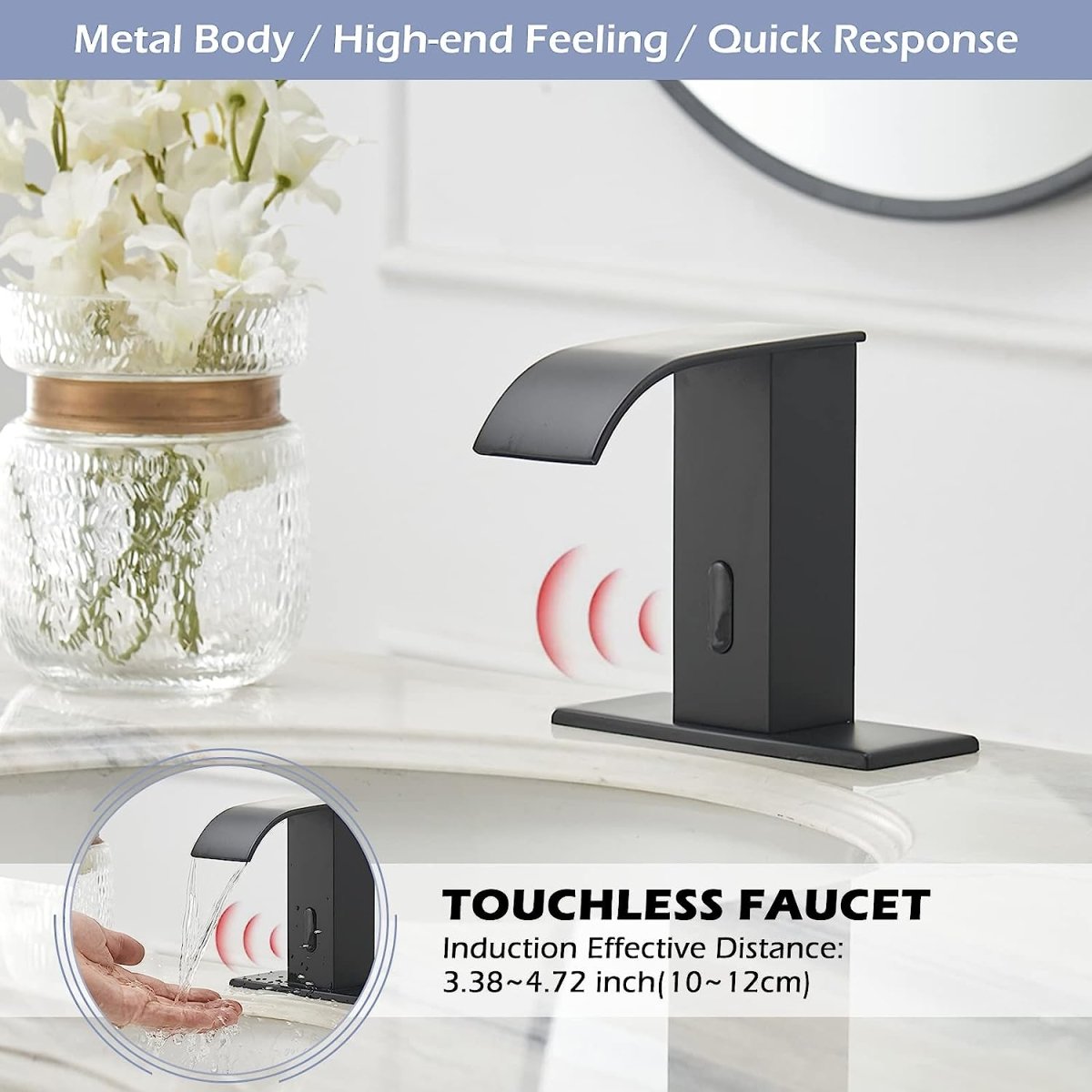 DC Battery Powered Touchless Bathroom Faucet Matte Black - buyfaucet.com