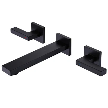 Double Hole Wall Mounted Bathroom Faucet Matte Black - buyfaucet.com