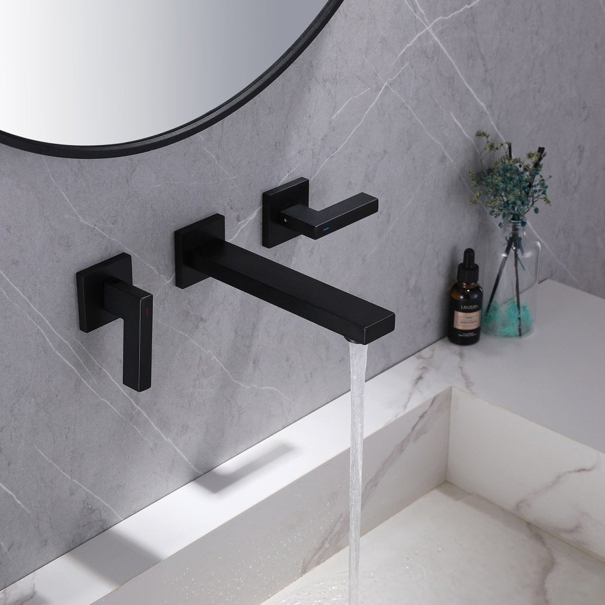 Double Hole Wall Mounted Bathroom Faucet Matte Black - buyfaucet.com