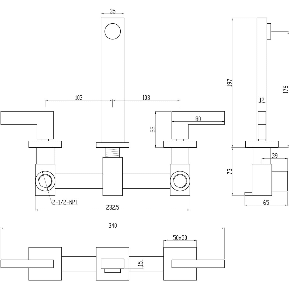 Double Hole Wall Mounted Bathroom Faucet Matte Black - buyfaucet.com