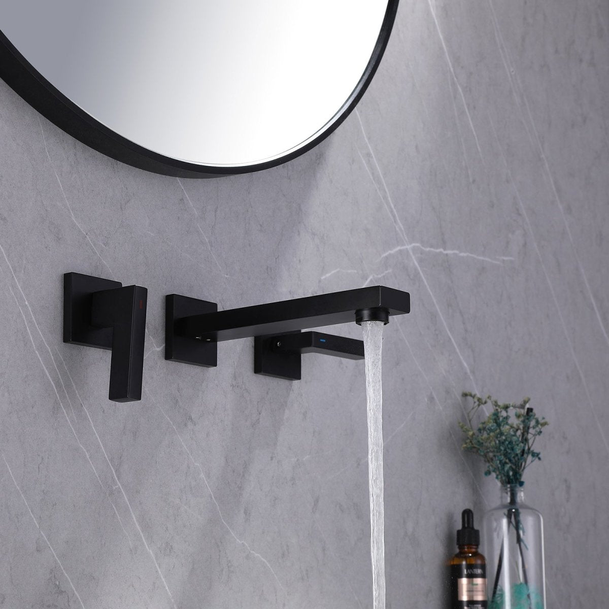 Double Hole Wall Mounted Bathroom Faucet Matte Black - buyfaucet.com