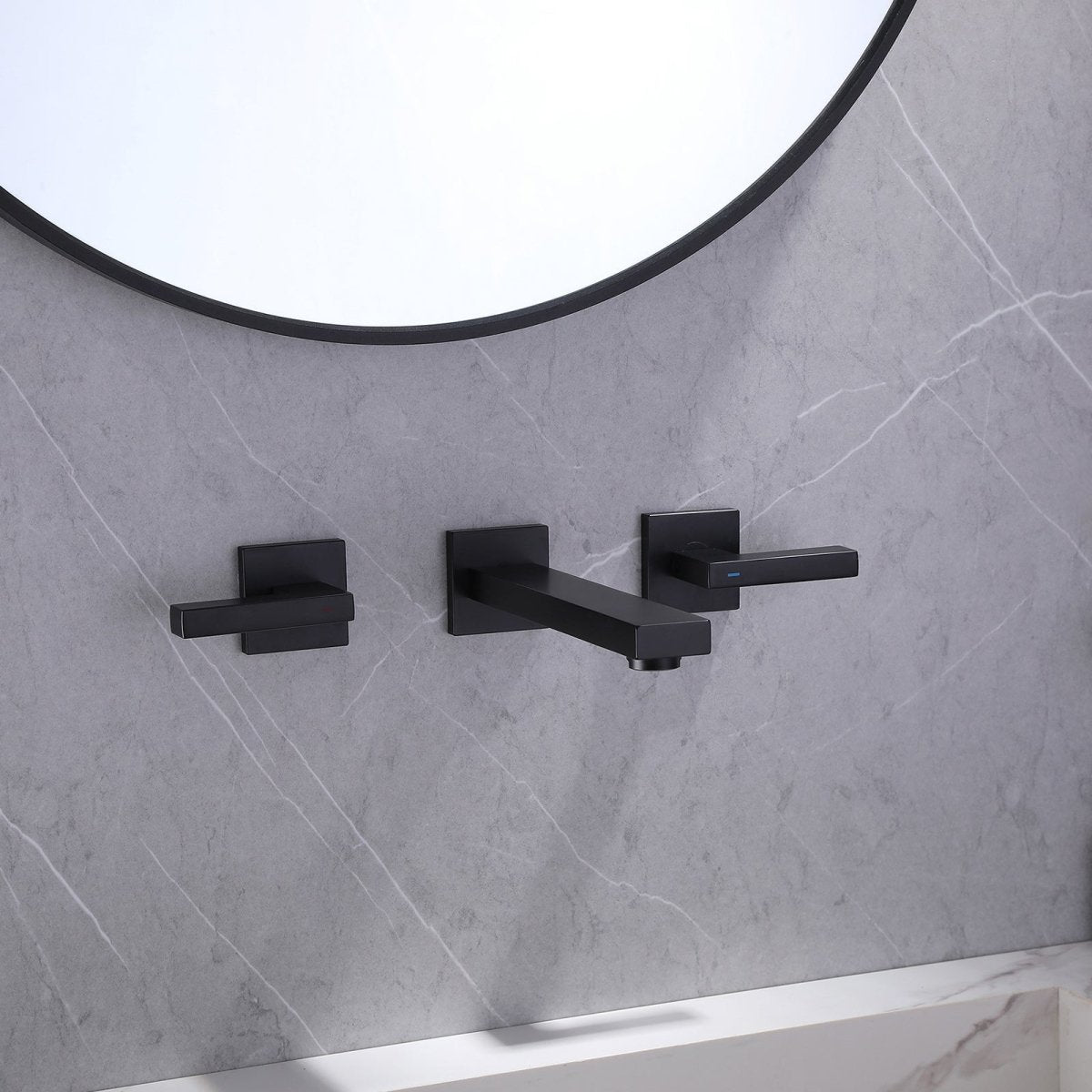 Double Hole Wall Mounted Bathroom Faucet Matte Black - buyfaucet.com
