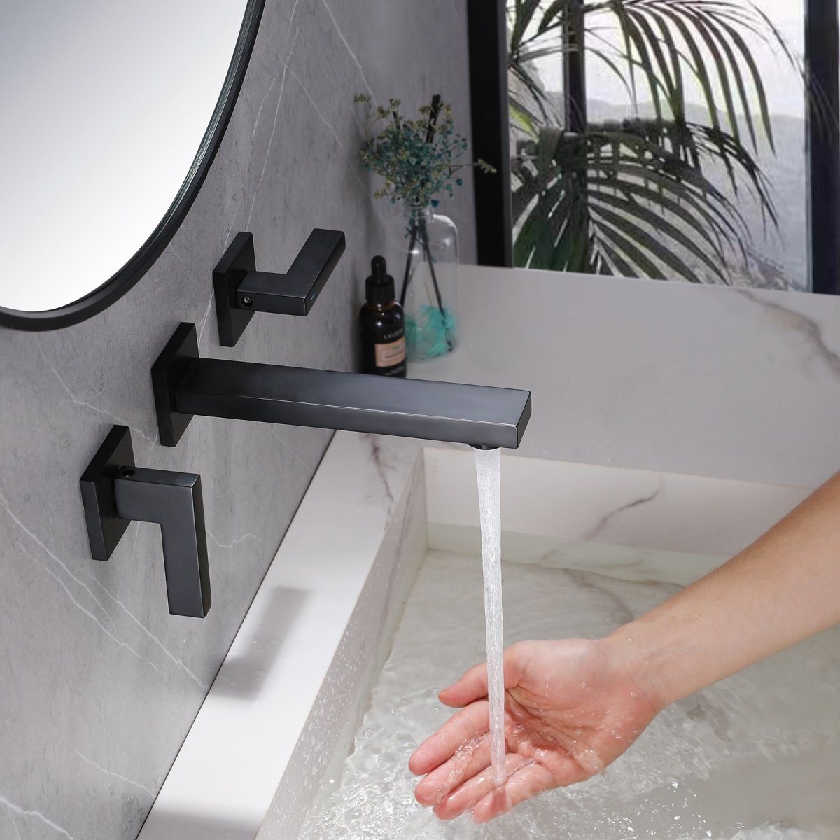 Double Hole Wall Mounted Bathroom Faucet Matte Black - buyfaucet.com
