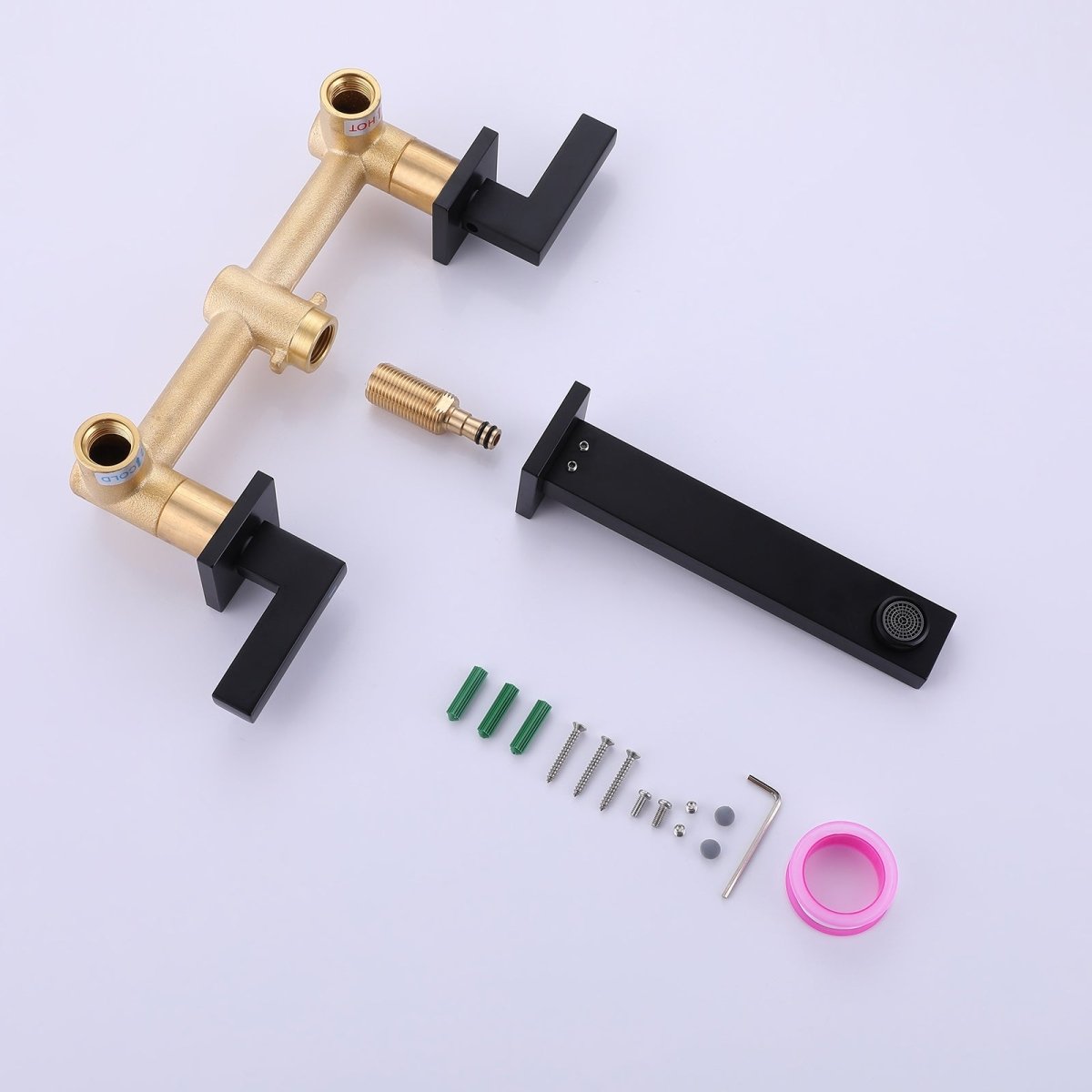 Double Hole Wall Mounted Bathroom Faucet Matte Black - buyfaucet.com