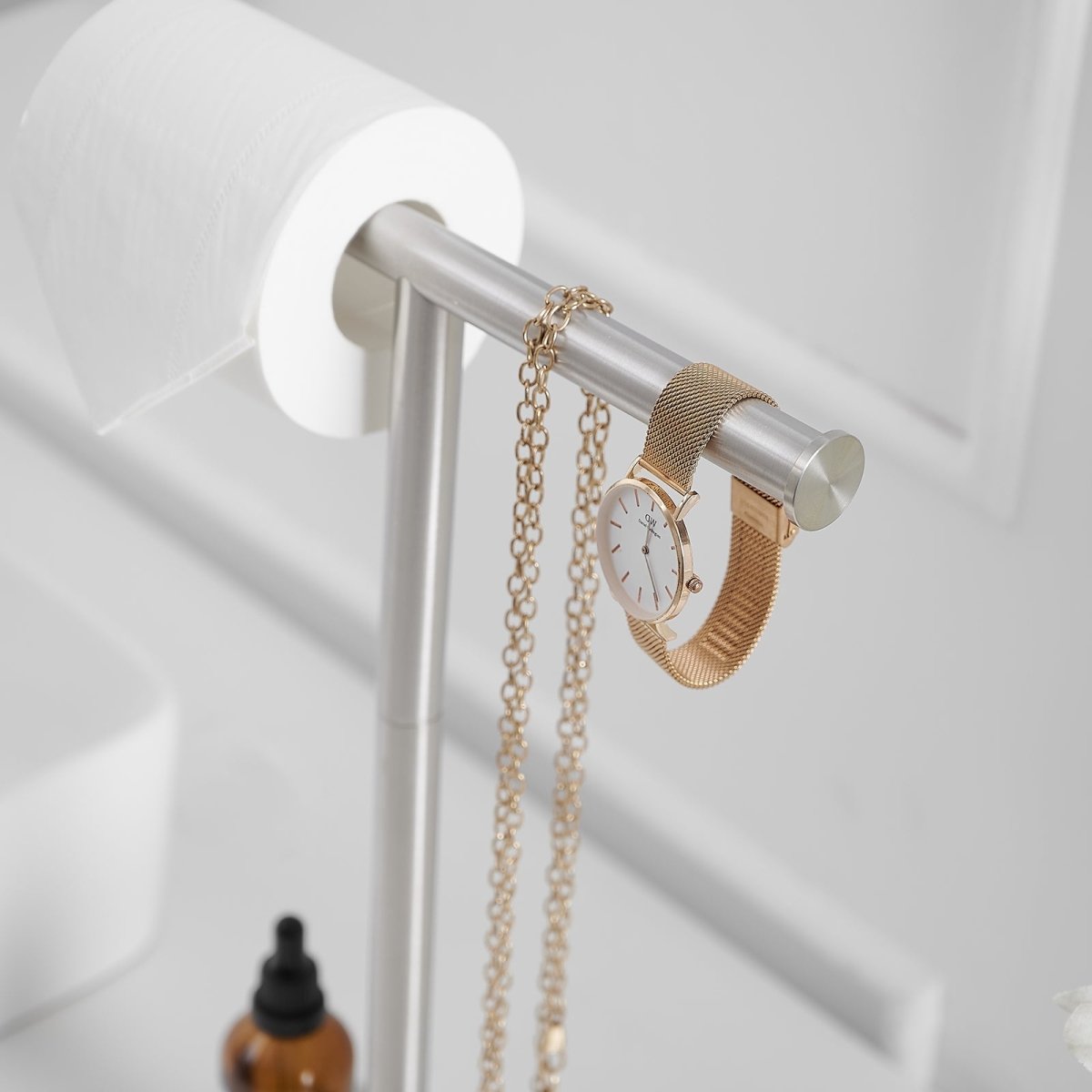 Freestanding Paper Holder with Steady T-Shape Towel Rack Nickel - buyfaucet.com