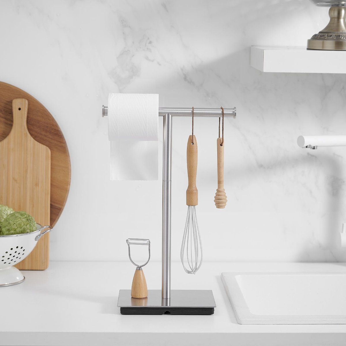 Freestanding Paper Holder with Steady T-Shape Towel Rack Nickel - buyfaucet.com