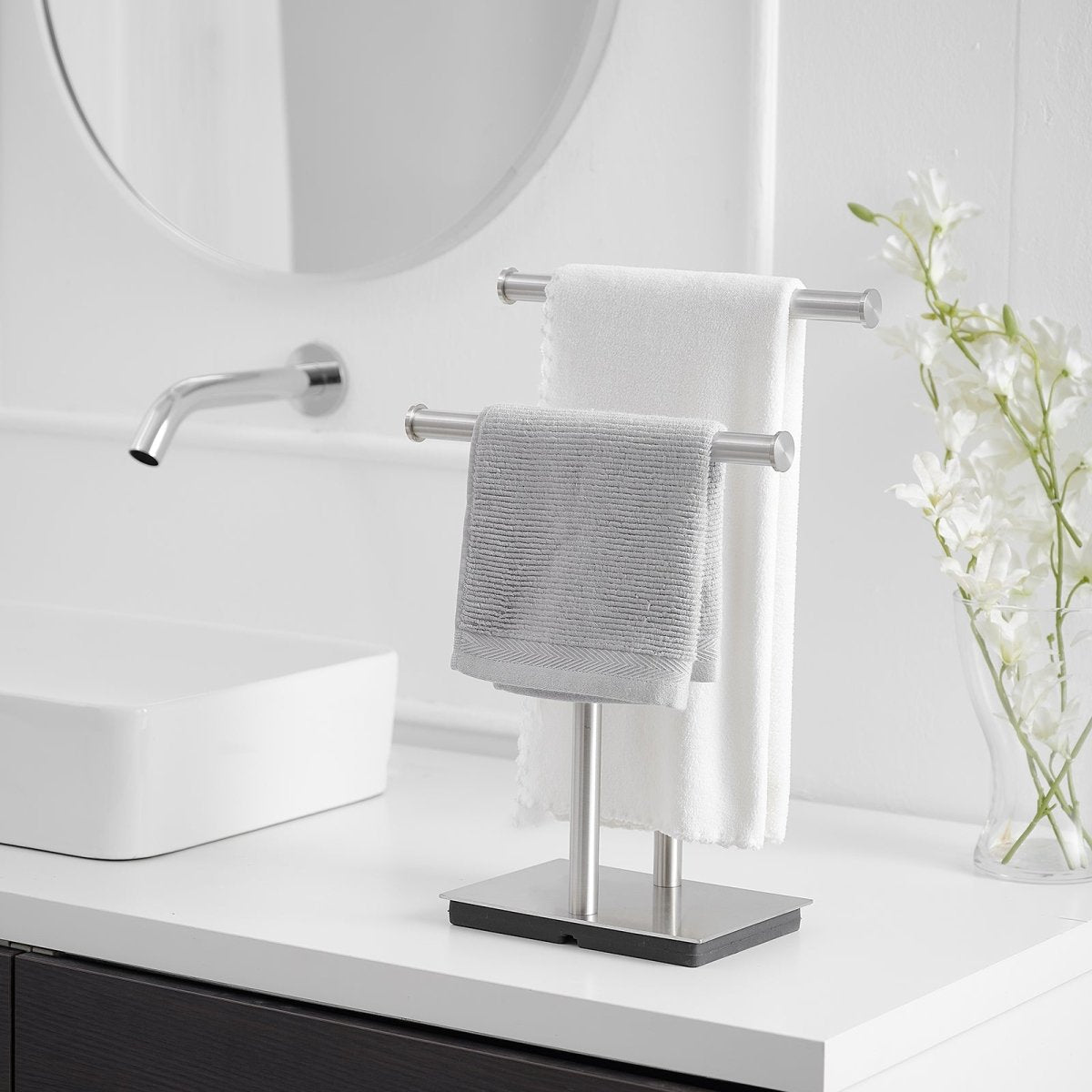 Freestanding Toilet Paper Holder with Double T-Shape in Nickel - buyfaucet.com