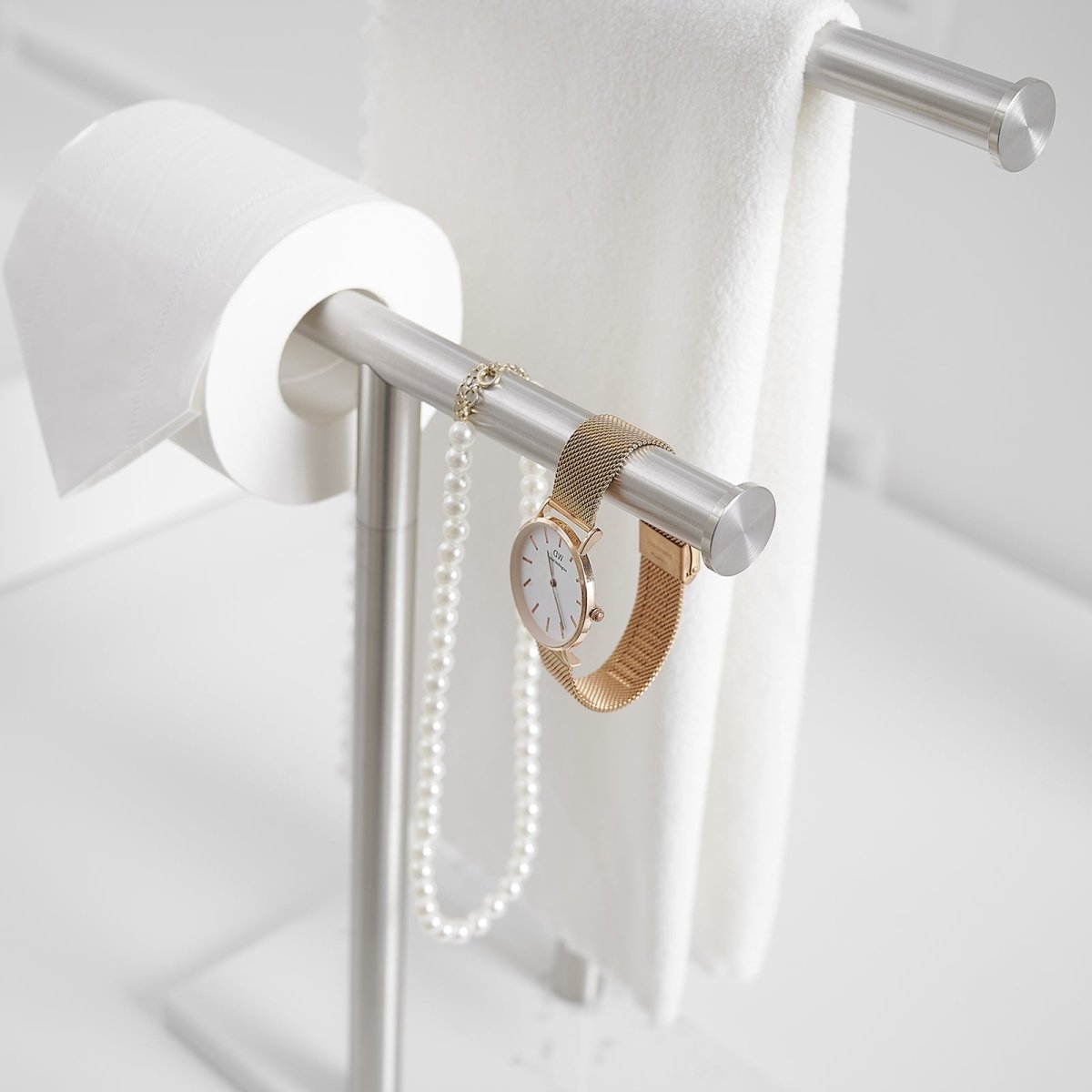 Freestanding Toilet Paper Holder with Natural Marble Base Nickel - buyfaucet.com