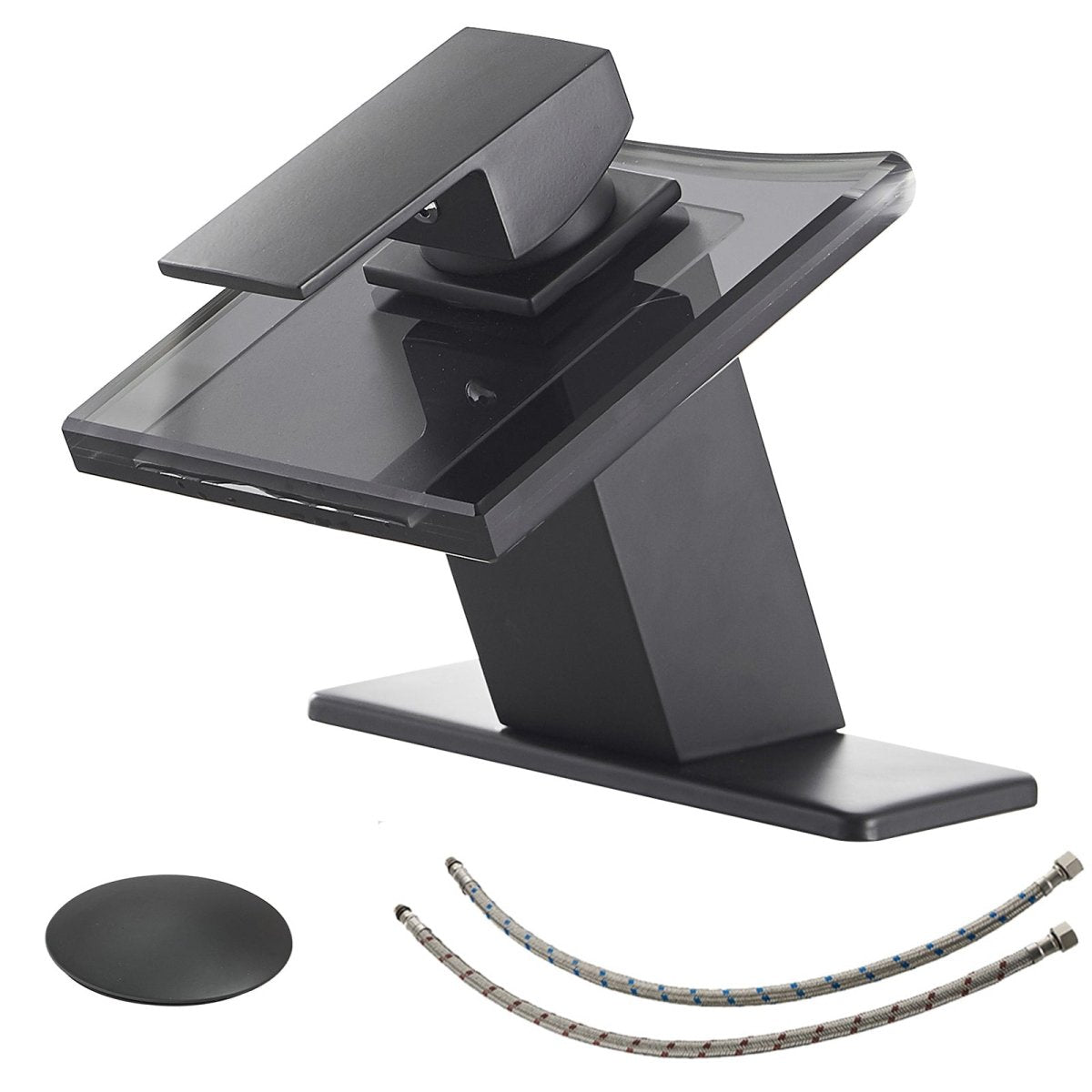 Glass Spout Waterfall Single Hole Bathroom Faucet Black - buyfaucet.com