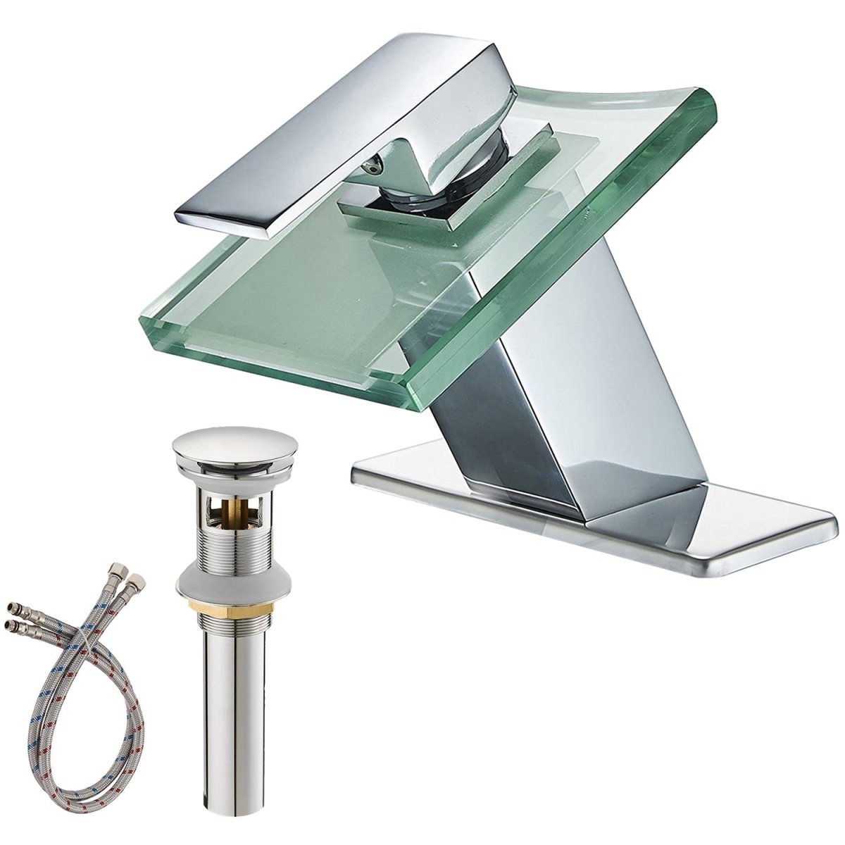 Glass Spout Waterfall Single Hole Bathroom Faucet Chrome - buyfaucet.com