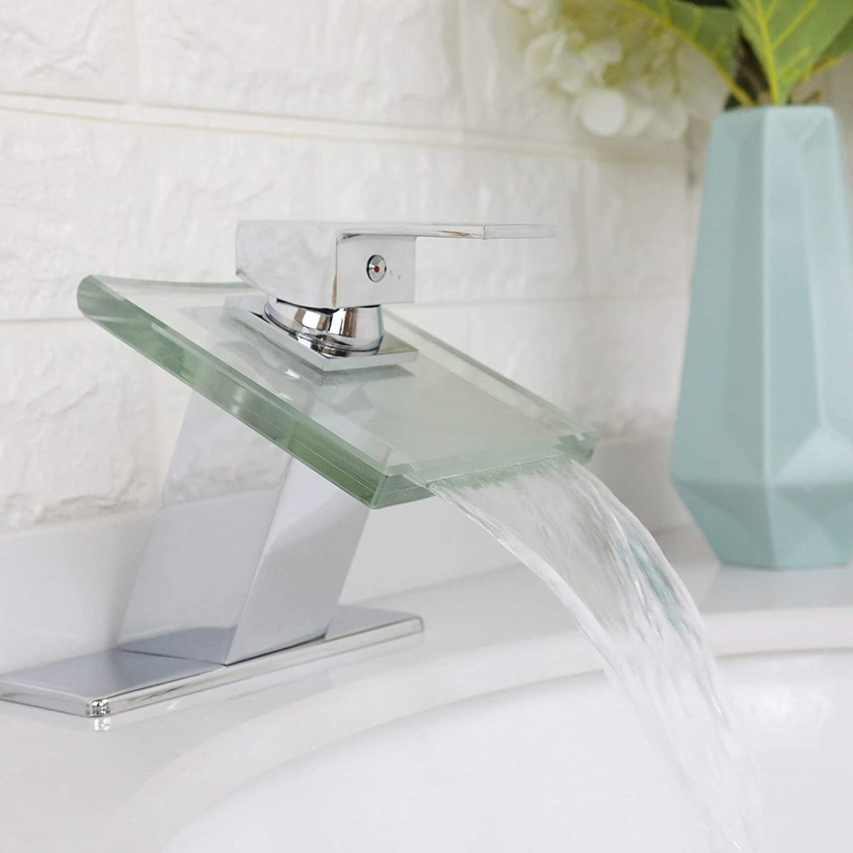 Glass Spout Waterfall Single Hole Bathroom Faucet Chrome - buyfaucet.com