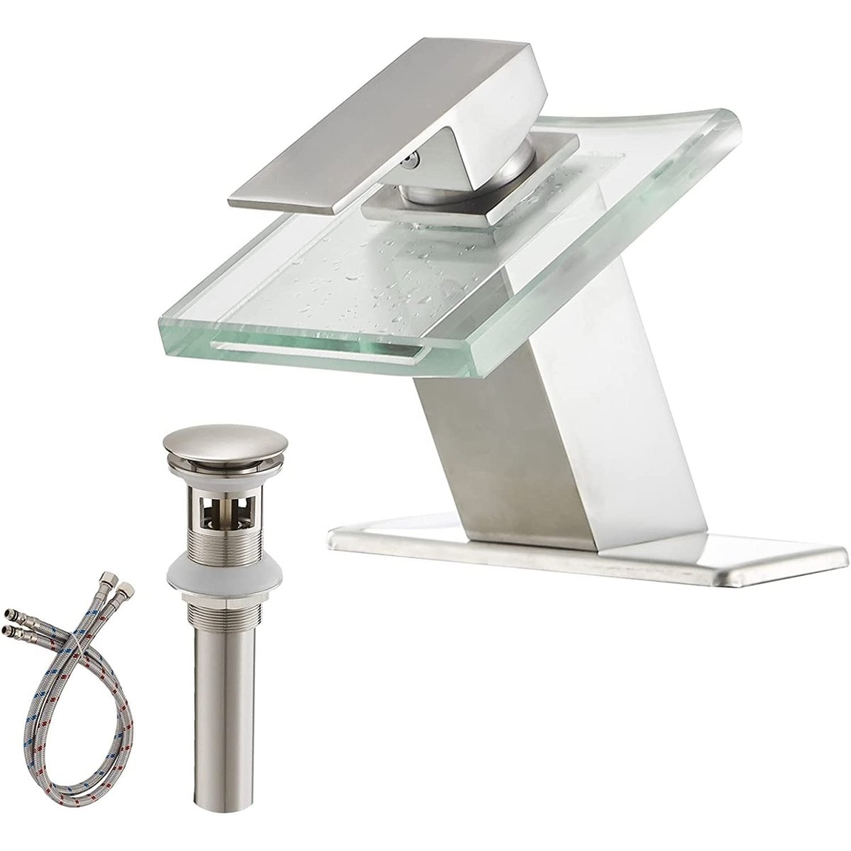 Glass Spout Waterfall Single Hole Bathroom Faucet Nickel - buyfaucet.com