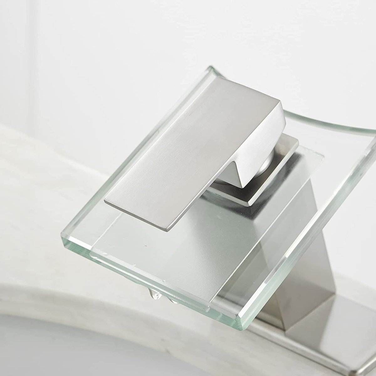 Glass Spout Waterfall Single Hole Bathroom Faucet Nickel - buyfaucet.com
