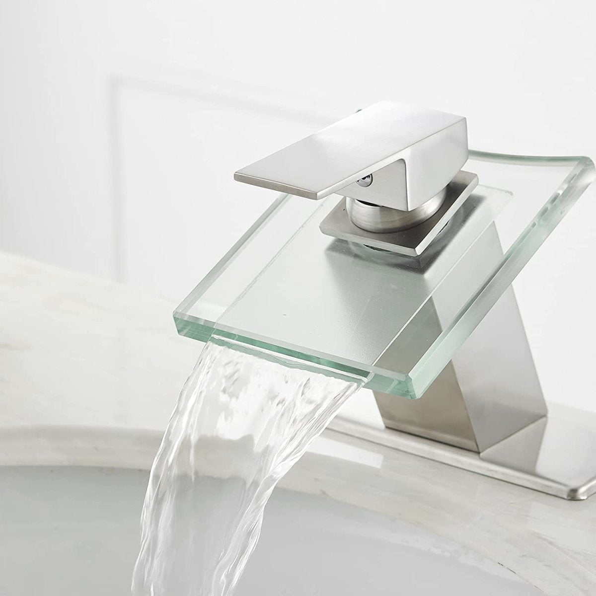 Glass Spout Waterfall Single Hole Bathroom Faucet Nickel - buyfaucet.com