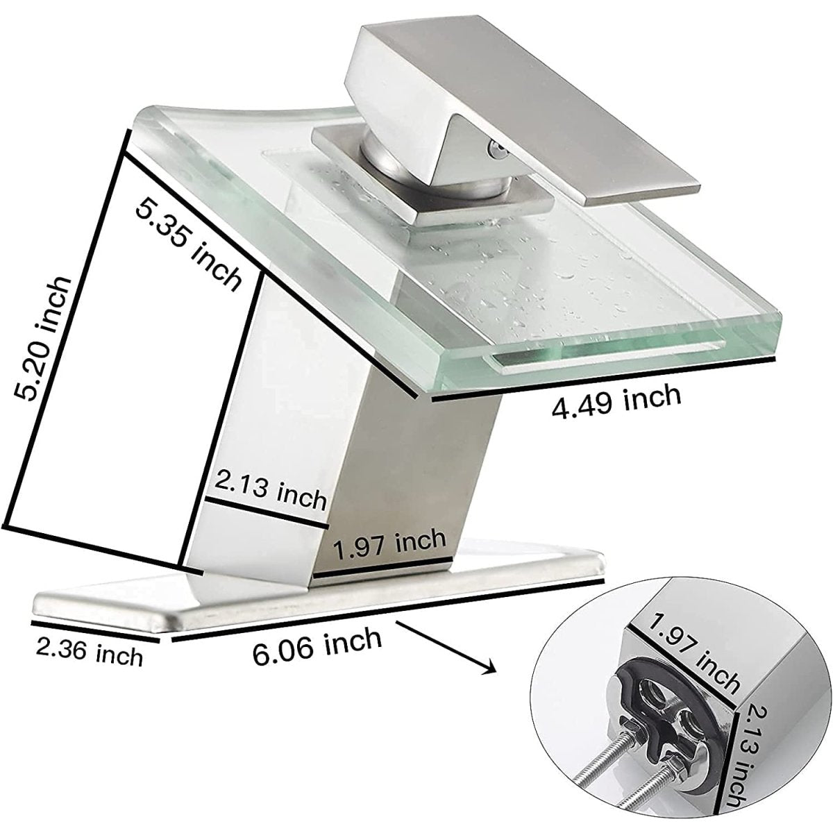 Glass Spout Waterfall Single Hole Bathroom Faucet Nickel - buyfaucet.com
