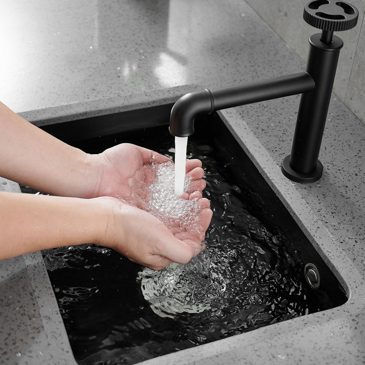Industry Style Single Handle Bathroom Faucet in Matte Black - buyfaucet.com