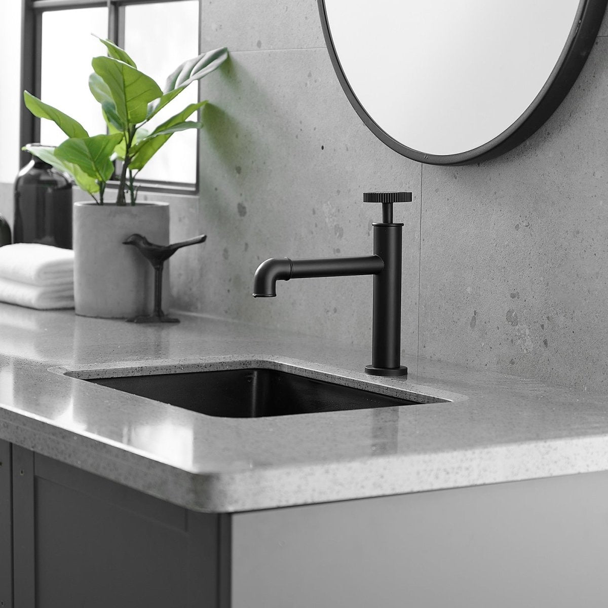 Industry Style Single Handle Bathroom Faucet in Matte Black - buyfaucet.com