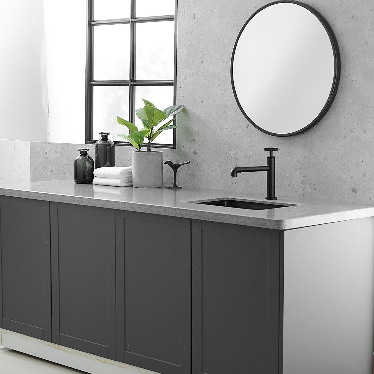 Industry Style Single Handle Bathroom Faucet in Matte Black - buyfaucet.com