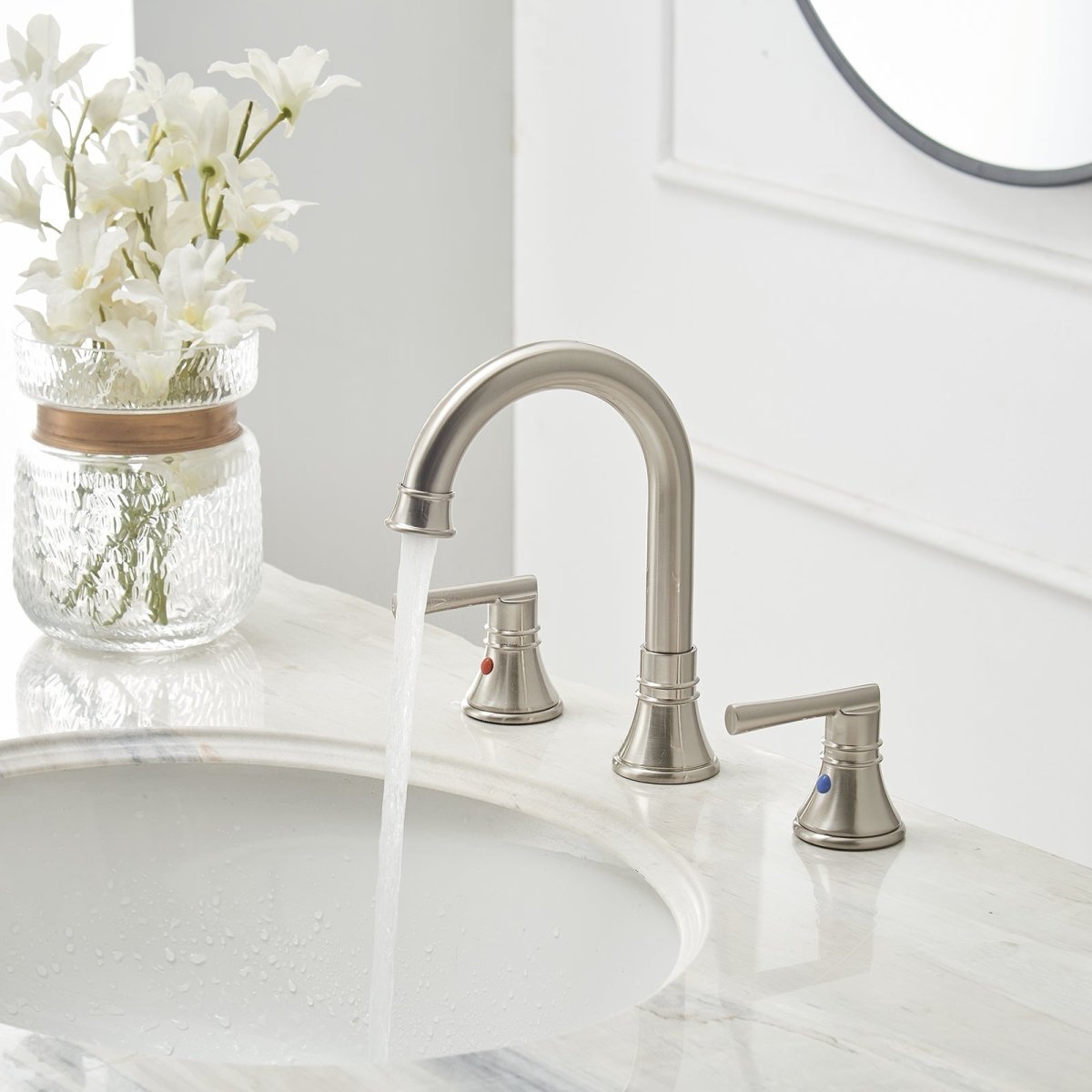J-Spout 8 in 2-Handle Bathroom Sink Faucet Brushed Nickel - buyfaucet.com