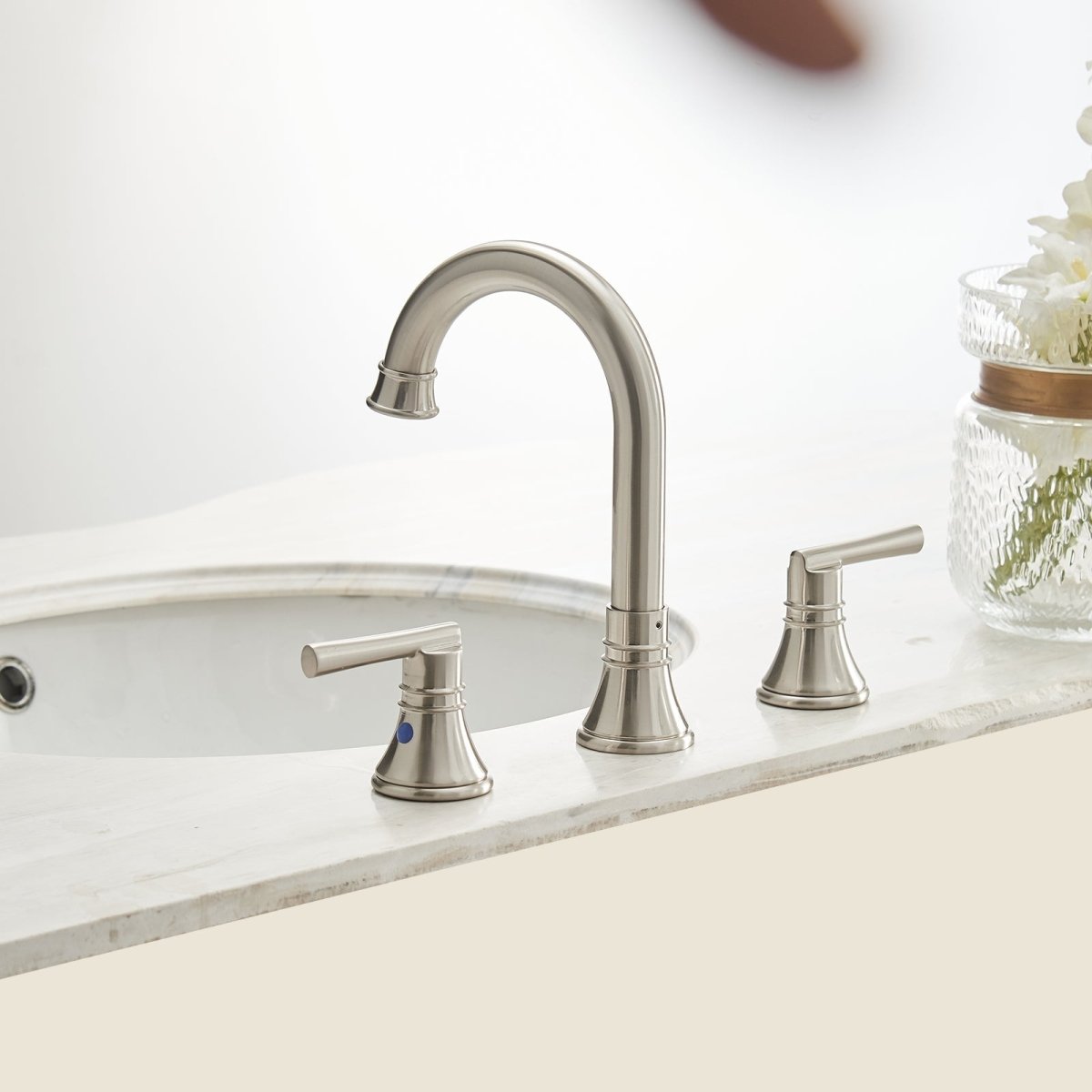J-Spout 8 in 2-Handle Bathroom Sink Faucet Brushed Nickel - buyfaucet.com