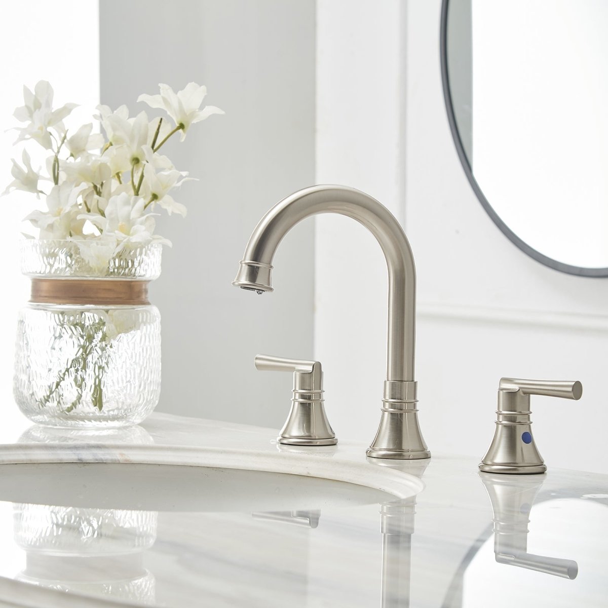 J-Spout 8 in 2-Handle Bathroom Sink Faucet Brushed Nickel - buyfaucet.com
