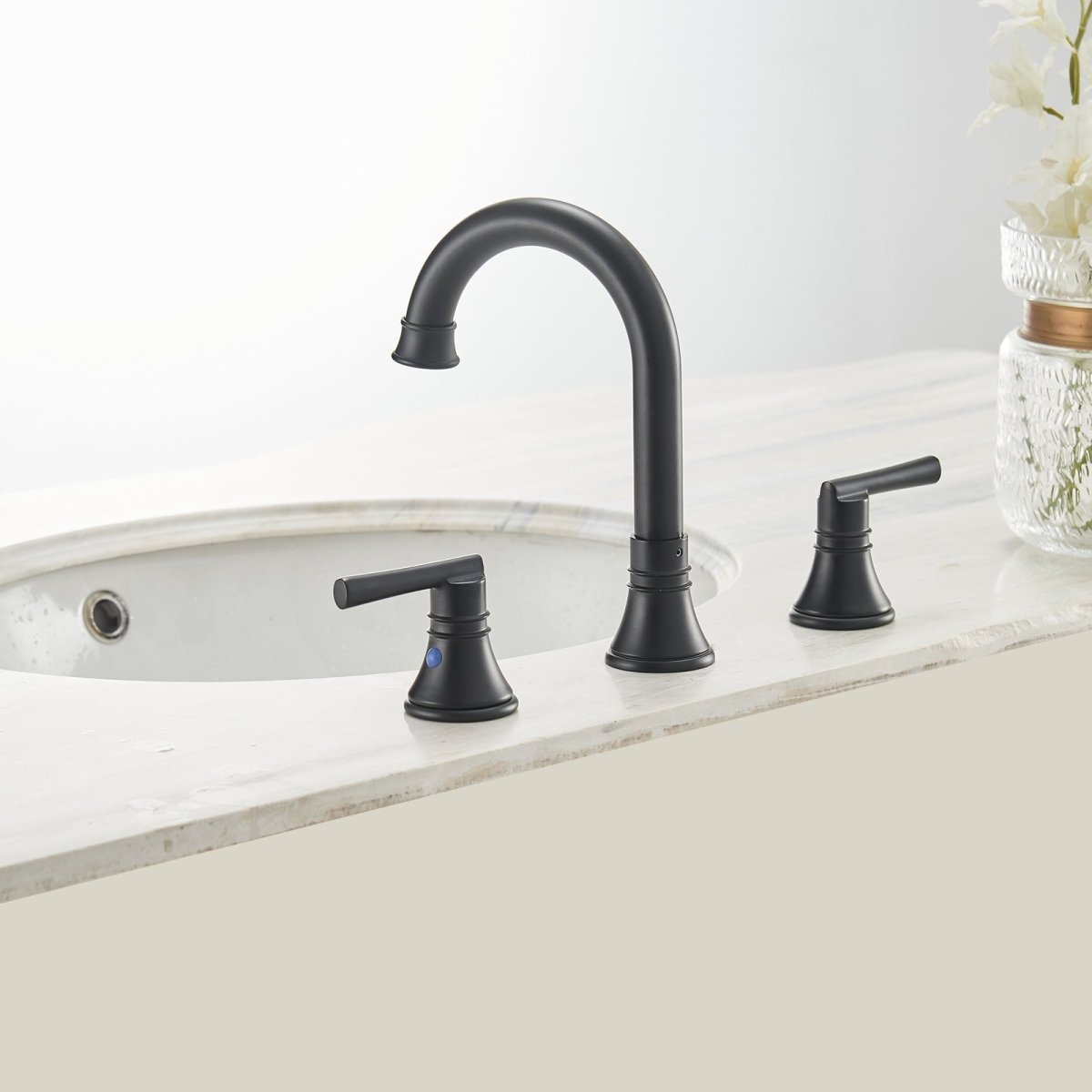 J-Spout 8 in 2-Handle Bathroom Sink Faucet in Matte Black - buyfaucet.com