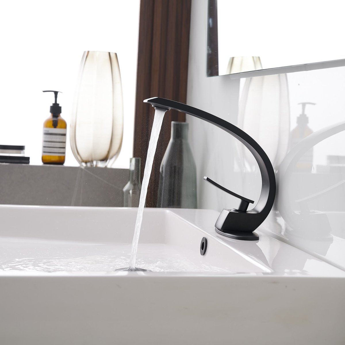 Modern Single Handle Single Hole Bathroom Faucet Matte Black - buyfaucet.com