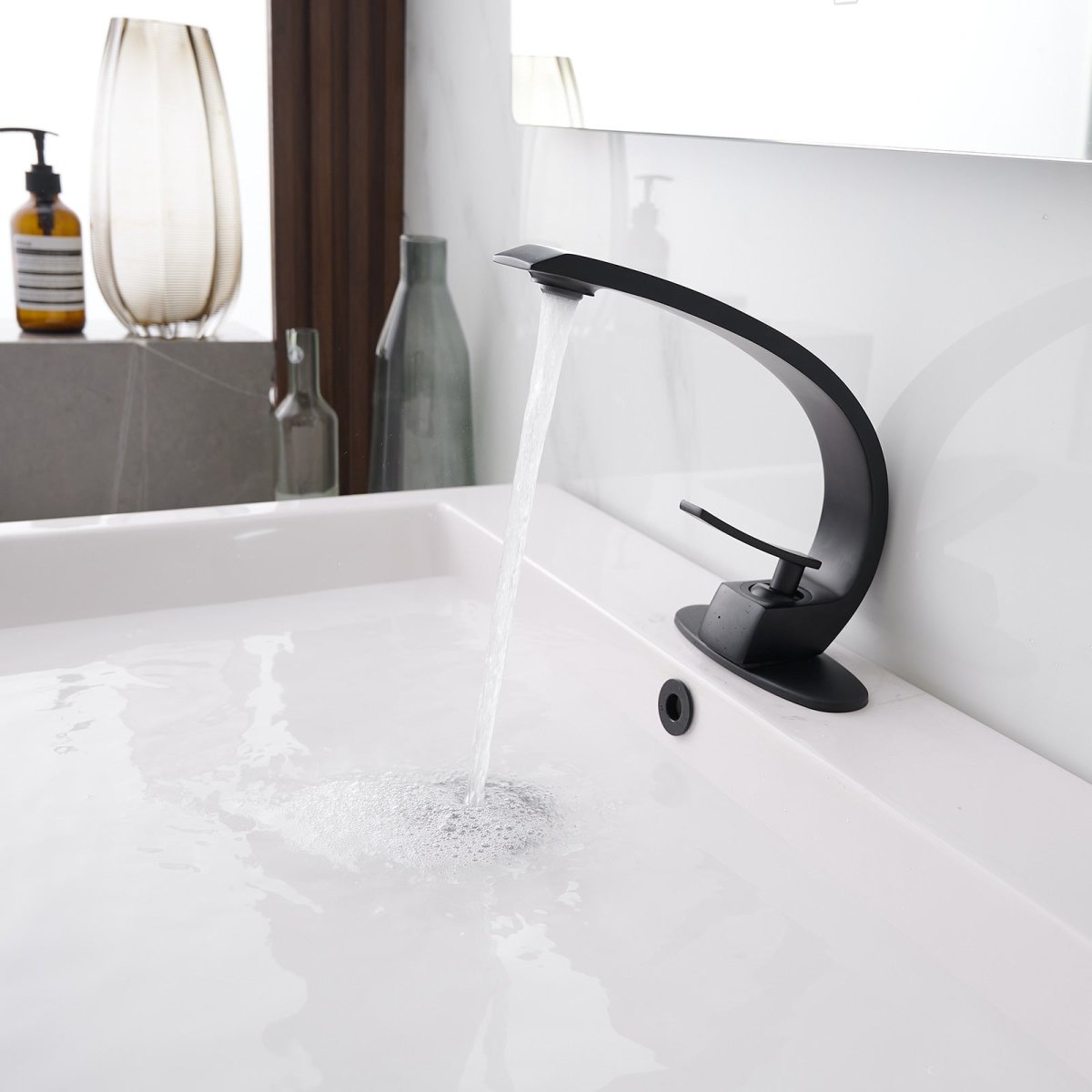 Modern Single Handle Single Hole Bathroom Faucet Matte Black - buyfaucet.com